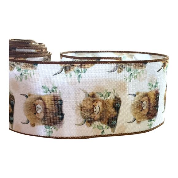 Highland Cow Ribbon 🐮 2.5” Wired Ribbon for Wreaths, Bows, Crafts & Home Decor - Picture 3 of 5